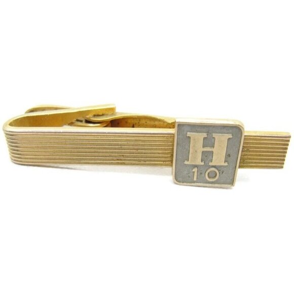 1 5/8" 10 Year "H" Service Award 10K Emblem 1/20 12Kt Gold Filled Tie Clip Vtg - Picture 13 of 13